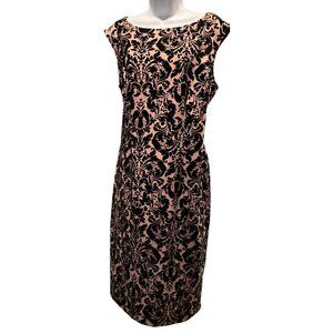 S.L. Fashions Vtg Dress 16 Midi Sheath Flocked Lined Black Sleeveless Slimming